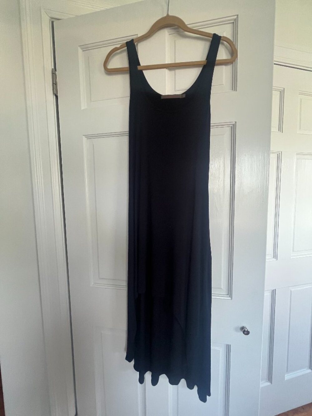 Feel the Peace Dark Blue Sleeveless Maxi Dress Wide Straps, Scallop Hem, Size XS